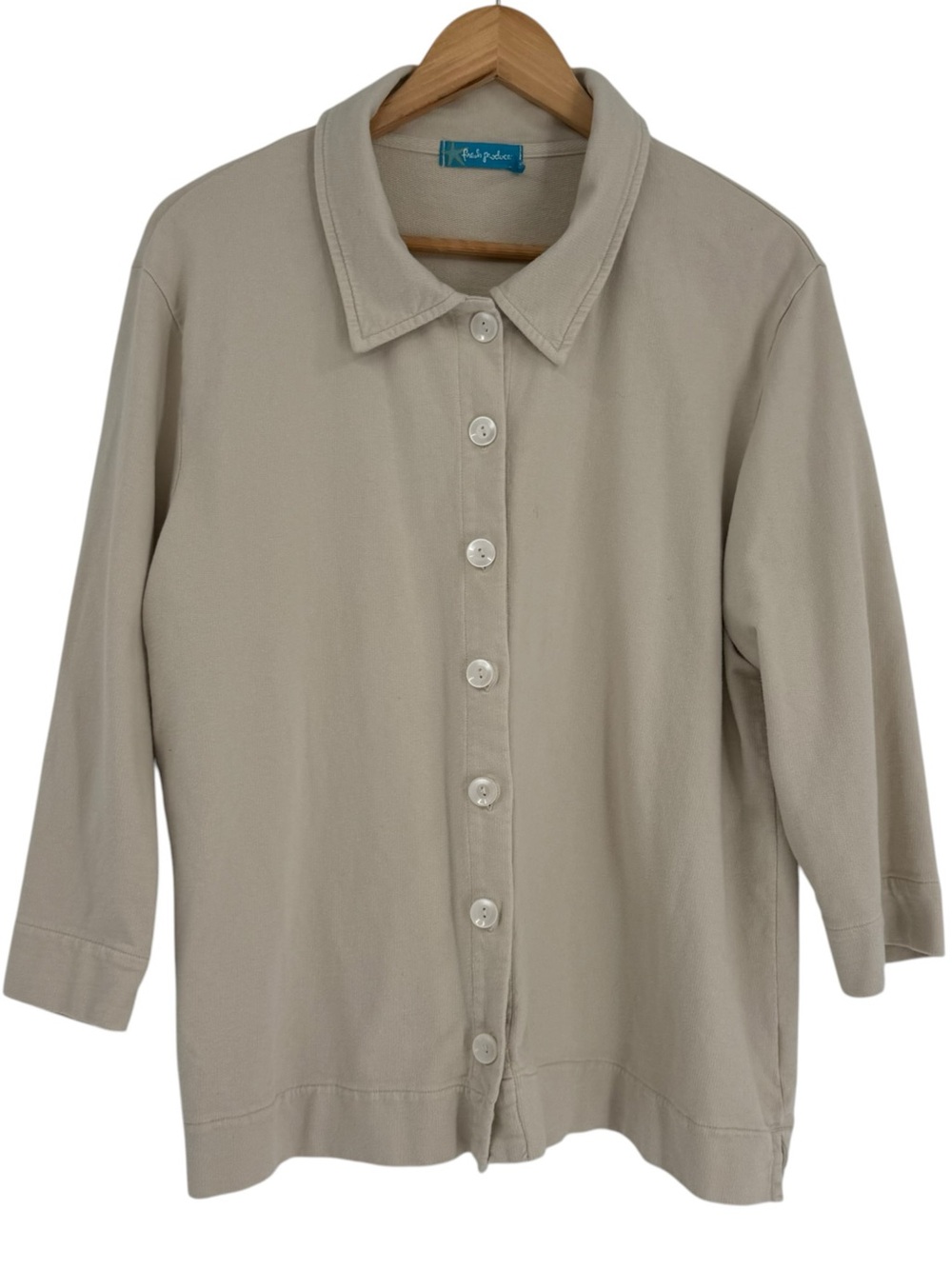 Fresh Produce Cotton Size 2X Khaki Tan Sand Sweatshirt Shirt-Jacket Button Up